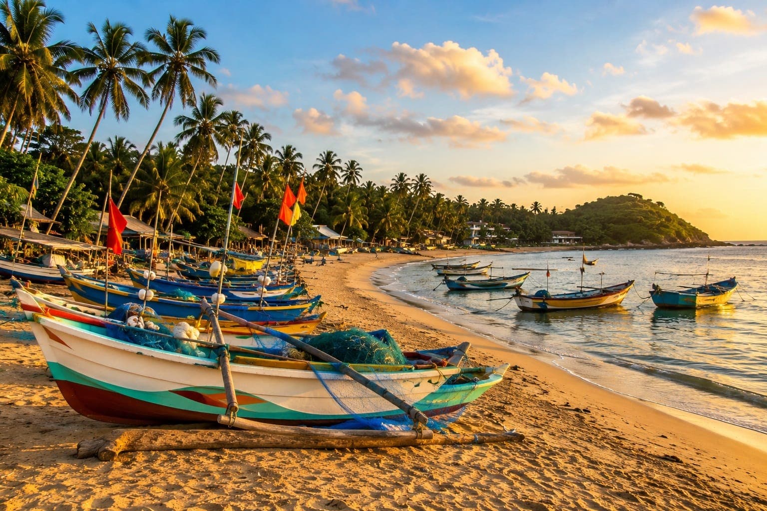 Fishing boats and maritime activity at Mirissa Harbour