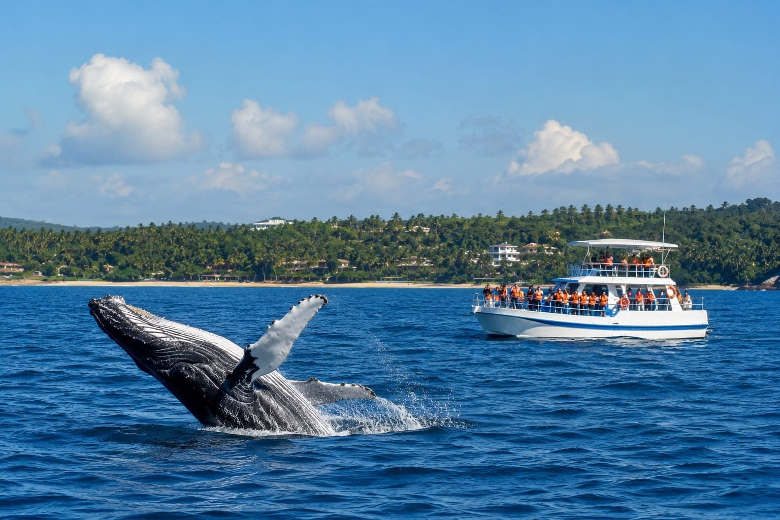 Whale watching excursion in the Indian Ocean near Mirissa