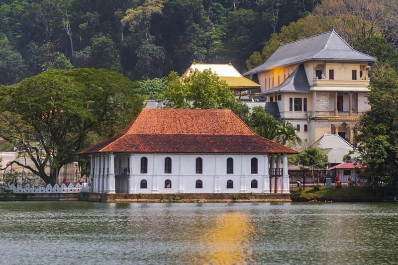Kandy Lake and the green hills of central Sri Lanka