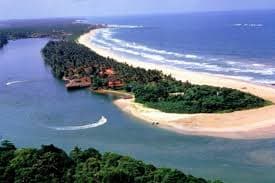 Aerial view of Bentota River and coast in Sri Lanka