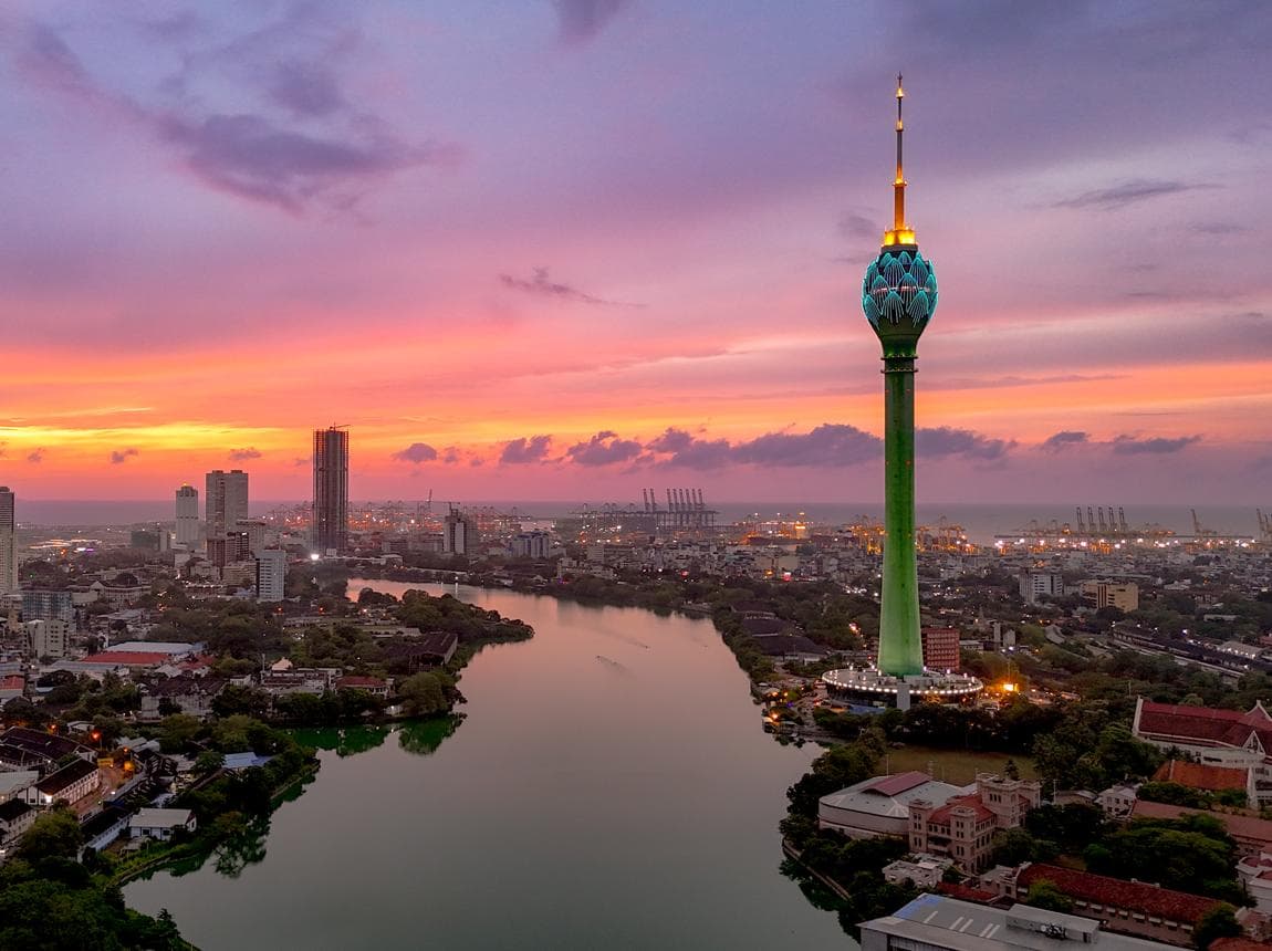 Colombo skyline and Lotus Tower at sunset