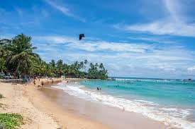 Tropical coastline and beach at Hikkaduwa in Sri Lanka