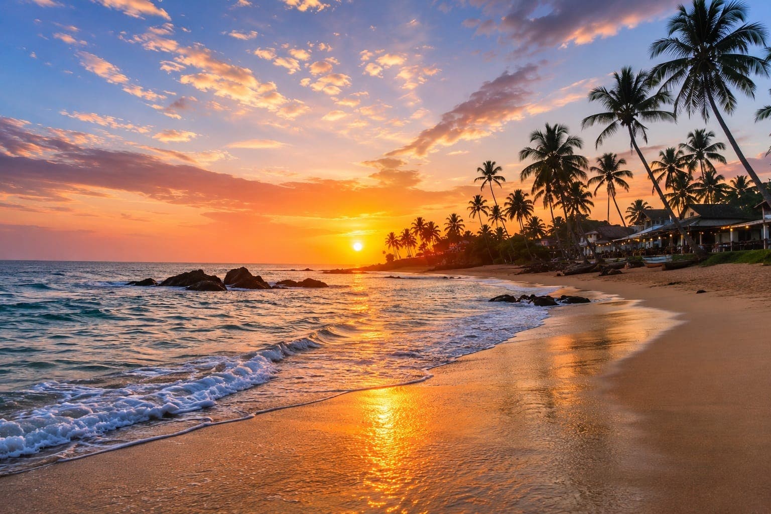 Sunset over Mirissa Beach during the south-coast travel season
