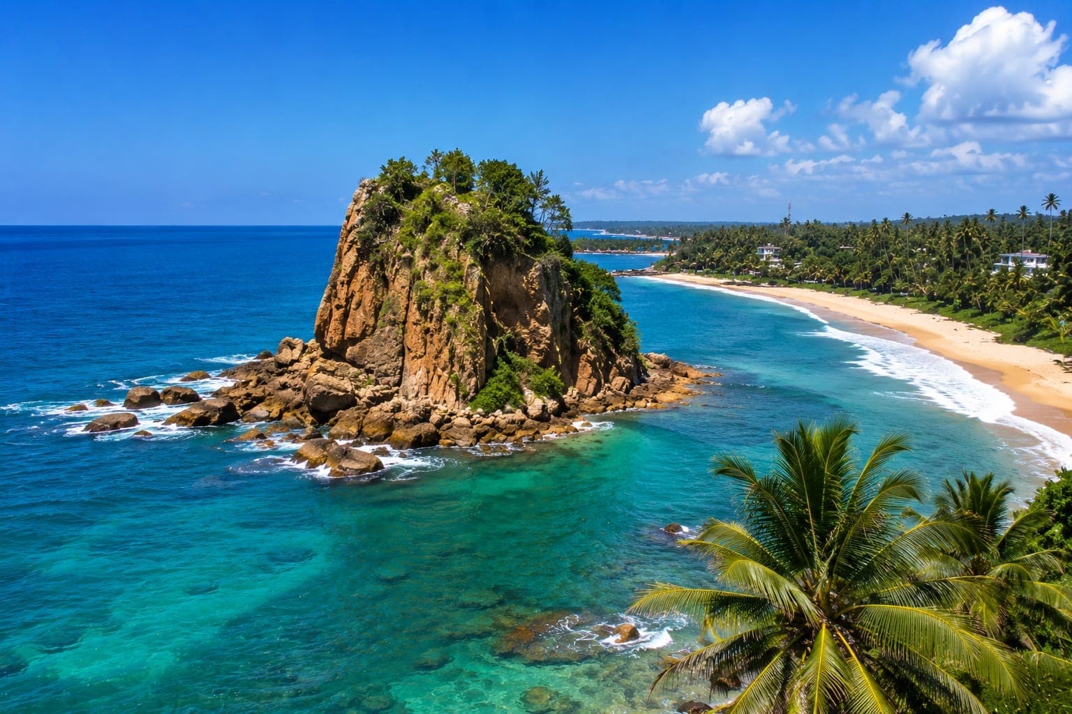 Aerial view of Parrot Rock and the Mirissa coastline