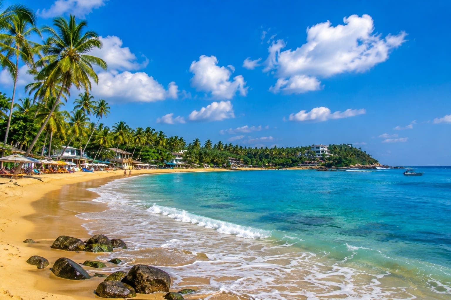 Quiet tropical beach and coastal setting near Mirissa