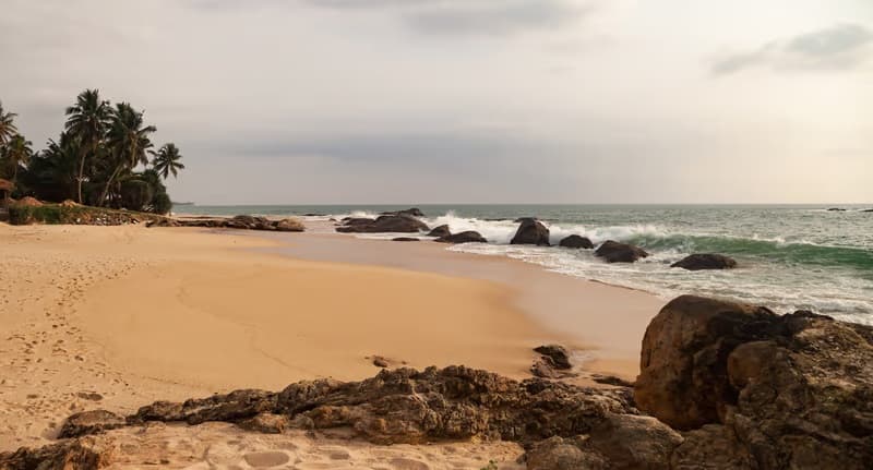 Palm-fringed Goyambokka Beach near Tangalle