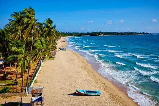 Beachfront scenery along Uppuveli Beach in Trincomalee